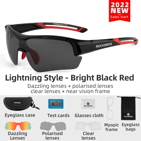 ROCKBROS Cycling Polarized glasses Bike Sunglasses Outdoor Sports Sunglasses MTB PC Goggles Eyewear 5/3 Lens Bicycle Accessory – Image 8