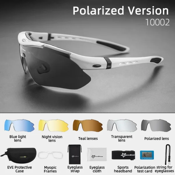 ROCKBROS Cycling Polarized glasses Bike Sunglasses Outdoor Sports Sunglasses MTB PC Goggles Eyewear 5/3 Lens Bicycle Accessory – Image 10