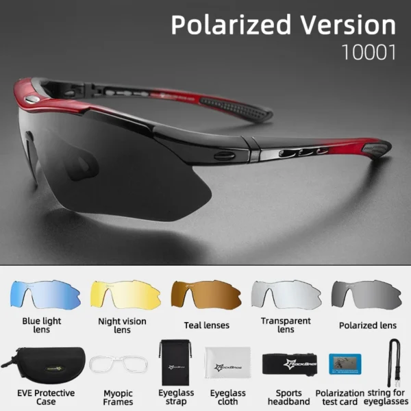 ROCKBROS Cycling Polarized glasses Bike Sunglasses Outdoor Sports Sunglasses MTB PC Goggles Eyewear 5/3 Lens Bicycle Accessory – Image 12