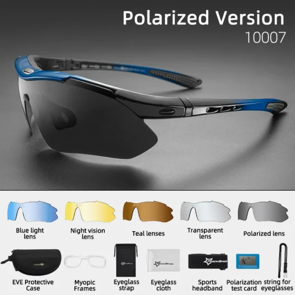 ROCKBROS Cycling Polarized glasses Bike Sunglasses Outdoor Sports Sunglasses MTB PC Goggles Eyewear 5/3 Lens Bicycle Accessory – Image 9